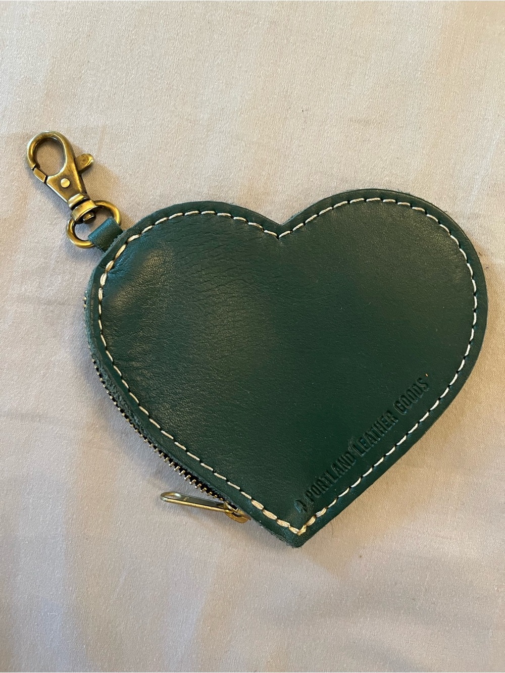 Portland Leather Forest Green Heart Zip Coin Pouch Keychain
